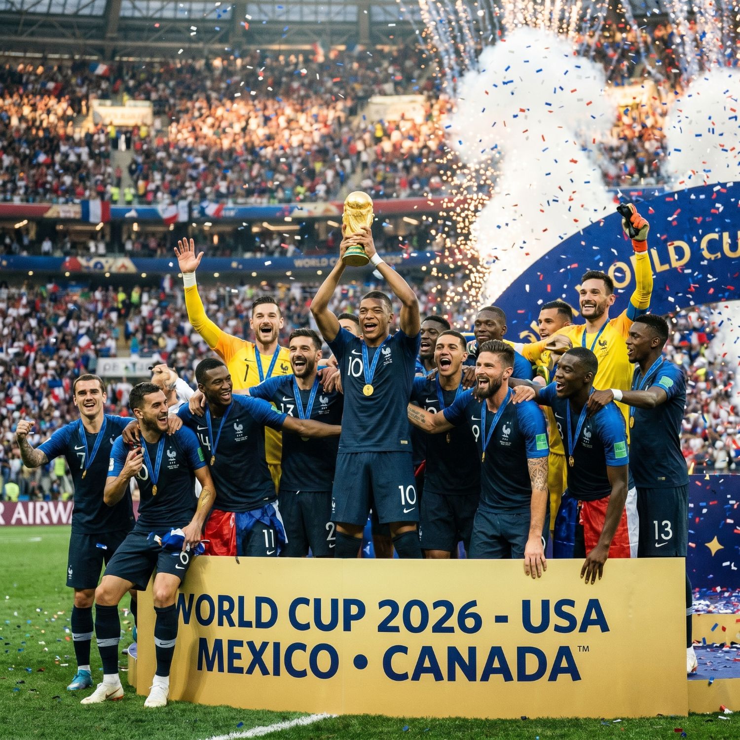Équipe de France soulevant le trophée FIFA lors de la Coupe du Monde 2026 USA Mexique Canada — IPTV SmartX2